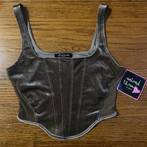 NWT Mixed Threads LA Champagne Brown Velvet Corset Crop Top